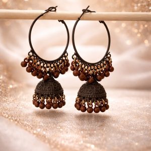 Oxidized Brown Jhumka Hoop Earrings –