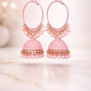Baby Pink Hoop Jhumka Earrings