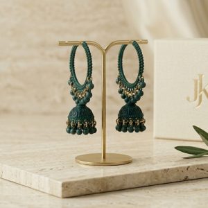Bottle Green Hoop Jhumka Earrings –