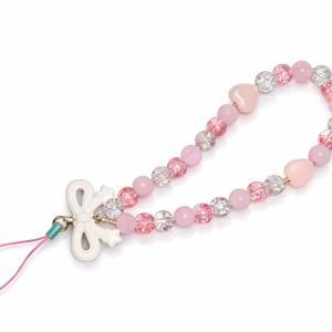 Luxury Mobile Charm – Pink Crystal Beaded Strap (Bow Edition)